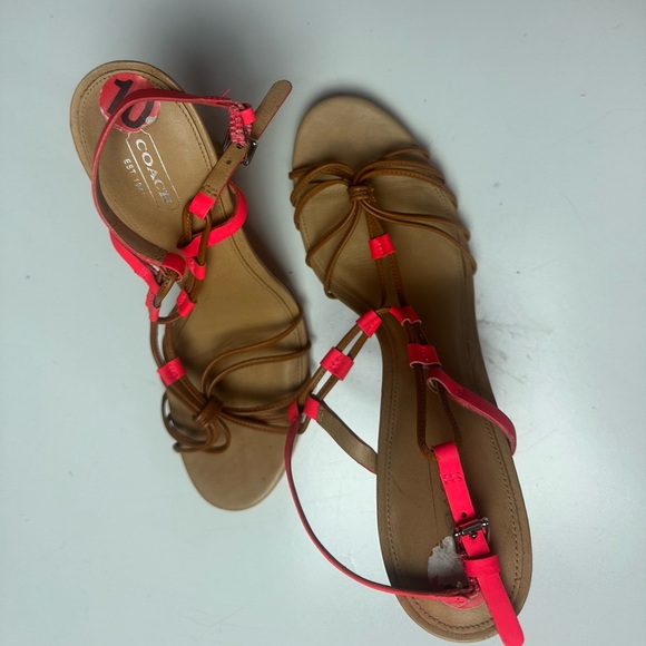 ‼️CLEARANCE!!! Couch Tan Strappy Neon Orange Strap Lana Leather Skinny Heel 10‼️ - Picture 4 of 16